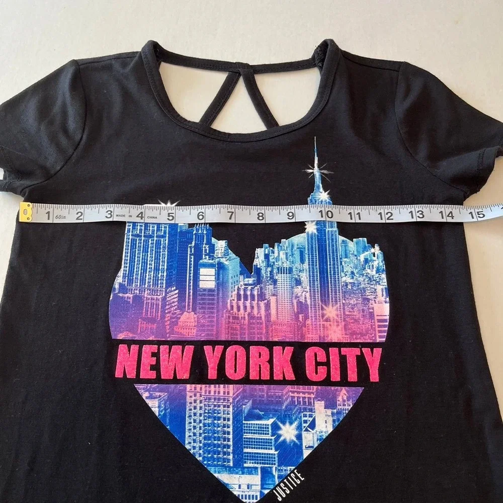 Justice NEW YORK CITY black short sleeve t-shirt shirt Girls‎ size 10